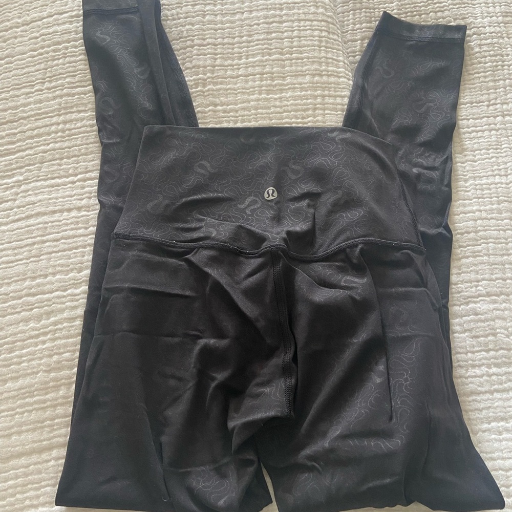 Lululemon align high rise embossed black leggings with logo print size 2